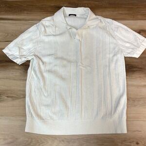 Massimo Dutti Ivory Textured Knit Polo Shirt Mens Medium Cotton Blend